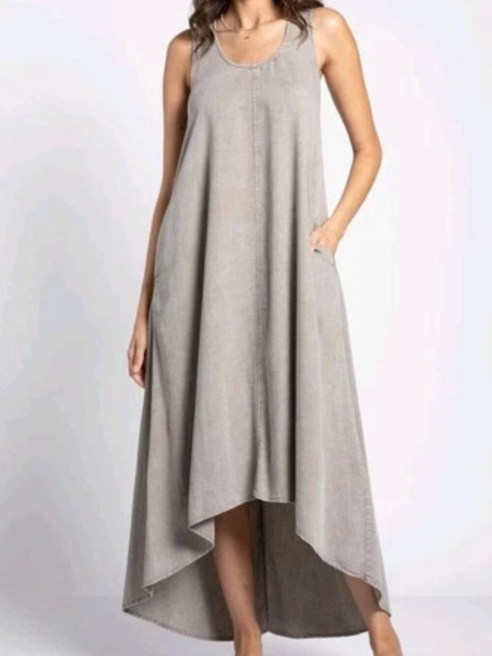 Thread & Supply Linen Blend High Low Scoop Neck Tank Midi Dress Medium M